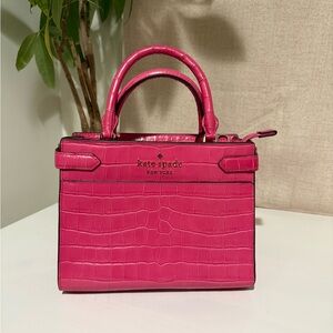 Kate Spade Staci Small Croc Embossed Leather Satchel Crossbody In Festive Pink